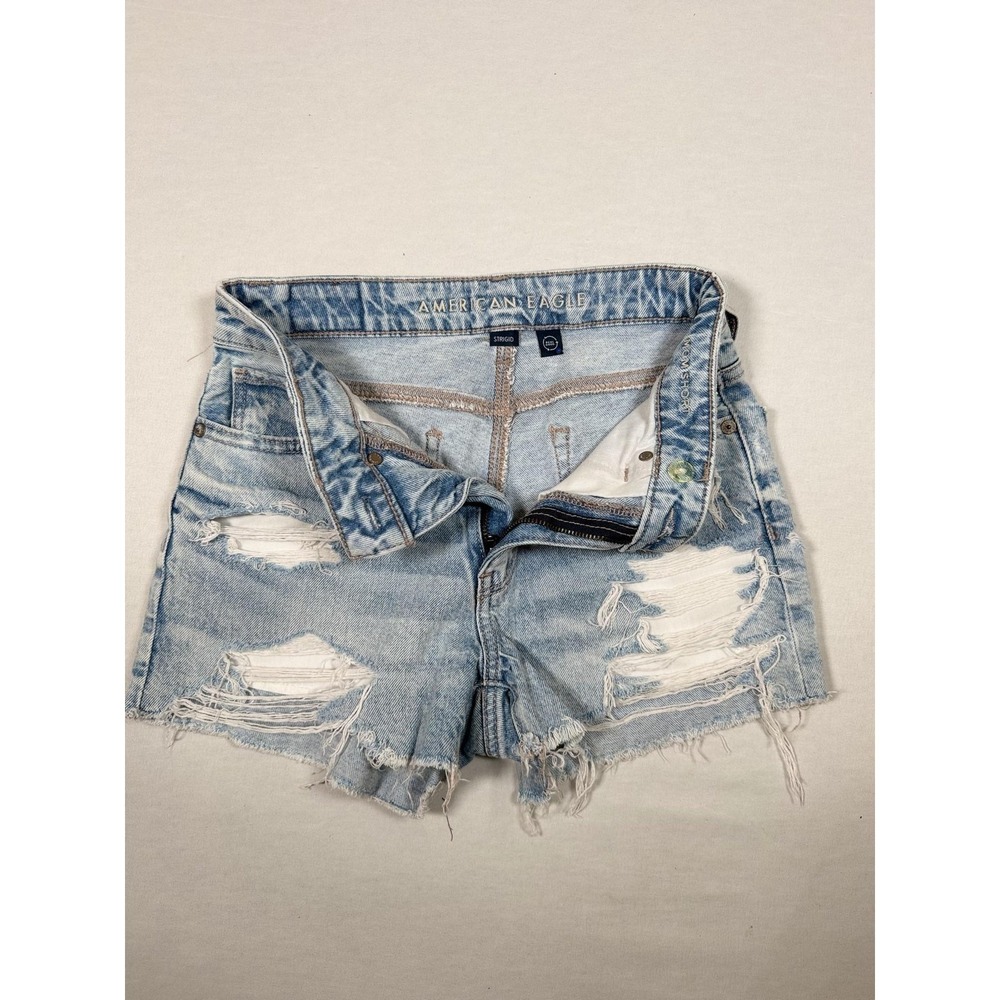 American Eagle Mom Shorts‎ Womens 00 Blue Denim Distressed Raw Hem Casual